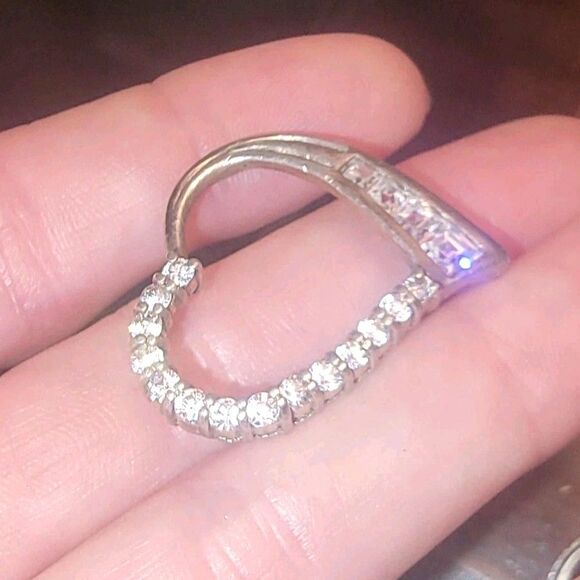 Sterling Silver Open Heart slide Pendant w Round & Baguette Diamonds signed JG - Picture 9 of 16